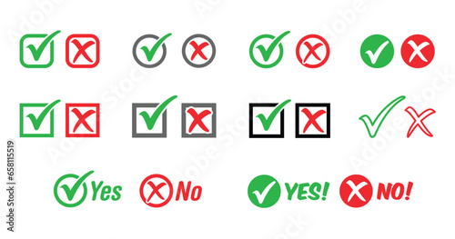classic tick check and cross mark in boxes set