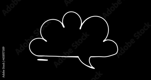 Doodle Speech Bubbles Animated Pack. Hand Drawn cute sketch style pen line of chat clouds different shape. Dialogue, discussion, message, thoughts comic sketch. Loop animation with Alpha channel.