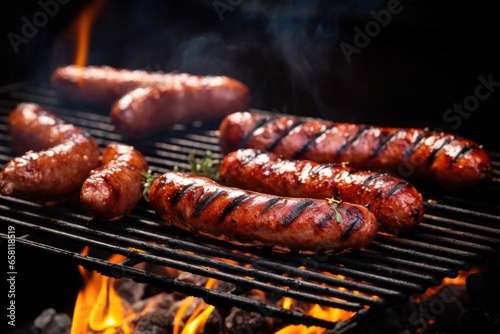 a barbecue grill with smoking sausages