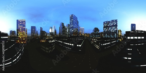 Night city, Cityscape, Environment map, HDRI, equidistant projection, Spherical panorama, panorama 360, 3d rendering