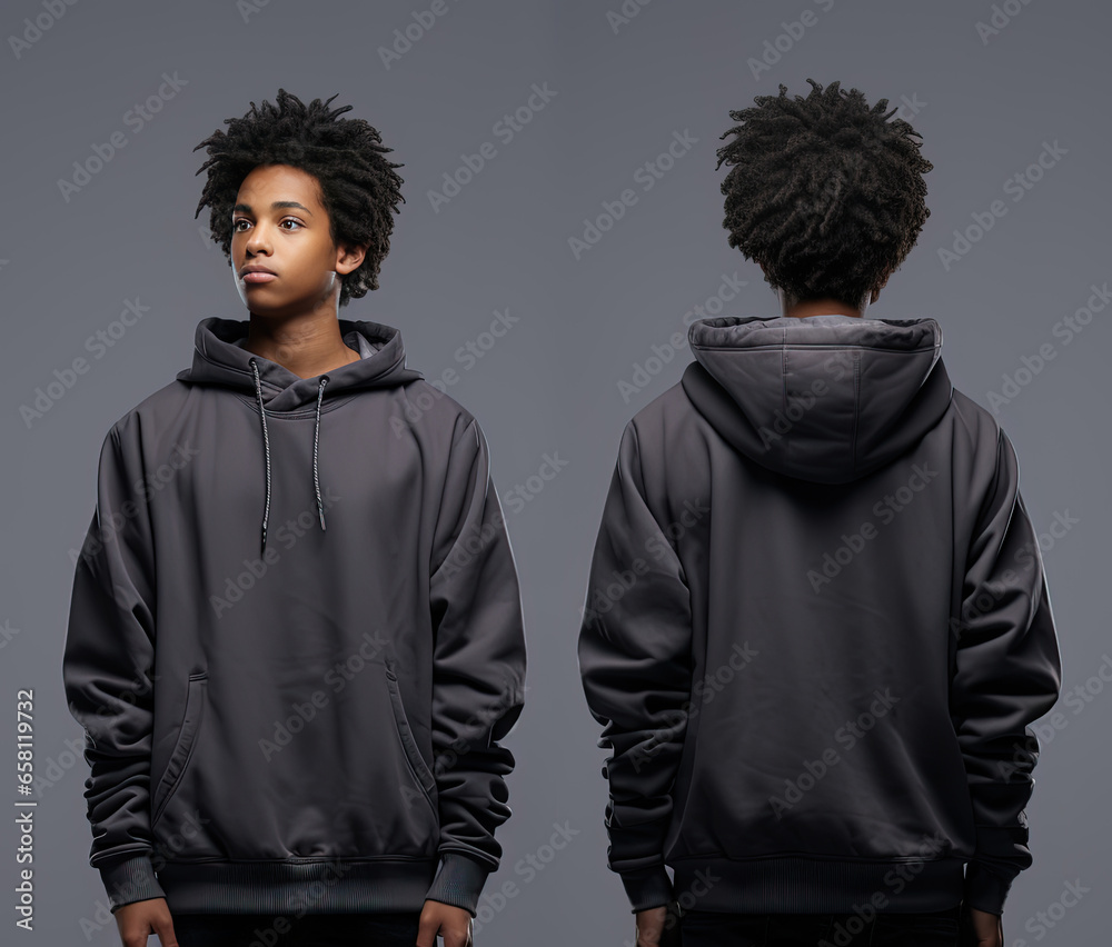 Obraz premium Front and back view of a grey hoodie mockup for design print