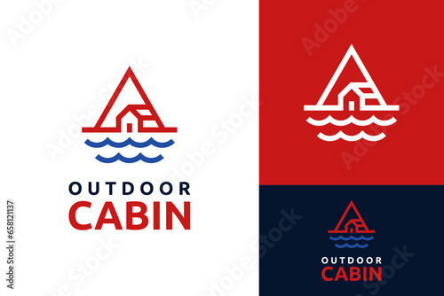 Hipster Outdoor Mountain Hill Cabin House Cottage Lodge Lake Sea Beach Ocean Adventure Logo Design Branding Template