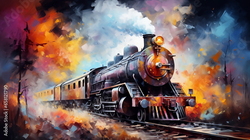 Hand drawn steam train illustration
 photo