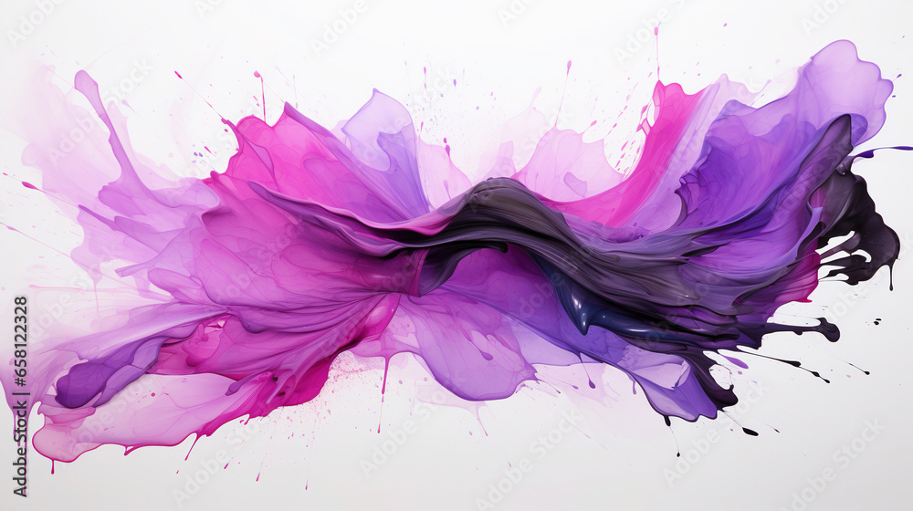 Abstract Art Ink Brush Strokes Slim Curve Black Ink Chinese Painting Style Purple Color Wavy Background