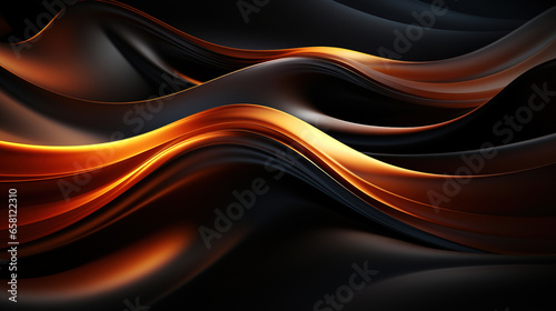 Realistic Abstract Black and Orange Acrylic Paint Liquid Wavy Background