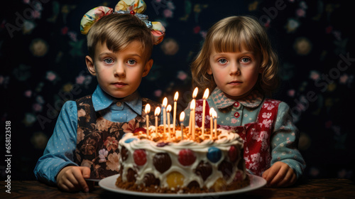 Children with birthday cake
