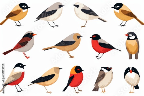 Flat design vector birds icon set. Popular birding species collection. Exotic bird set in flat design. Vector illustration © Fabien