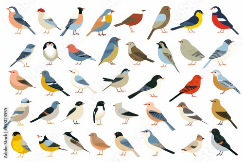 Flat design vector birds icon set. Popular birding species collection. Exotic bird set in flat design. Vector illustration © Fabien