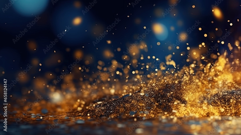 Obraz premium Abstract of Blue and Gold Glitter Selective Focused Background