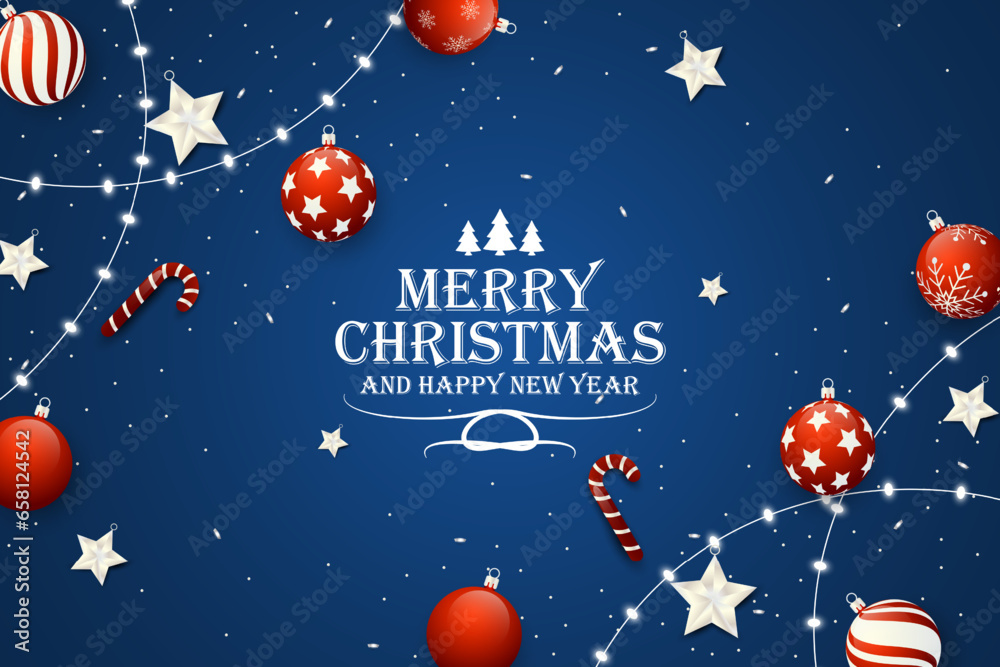 Fototapeta premium Realistic Christmas background with beautiful Christmas balls and ornaments