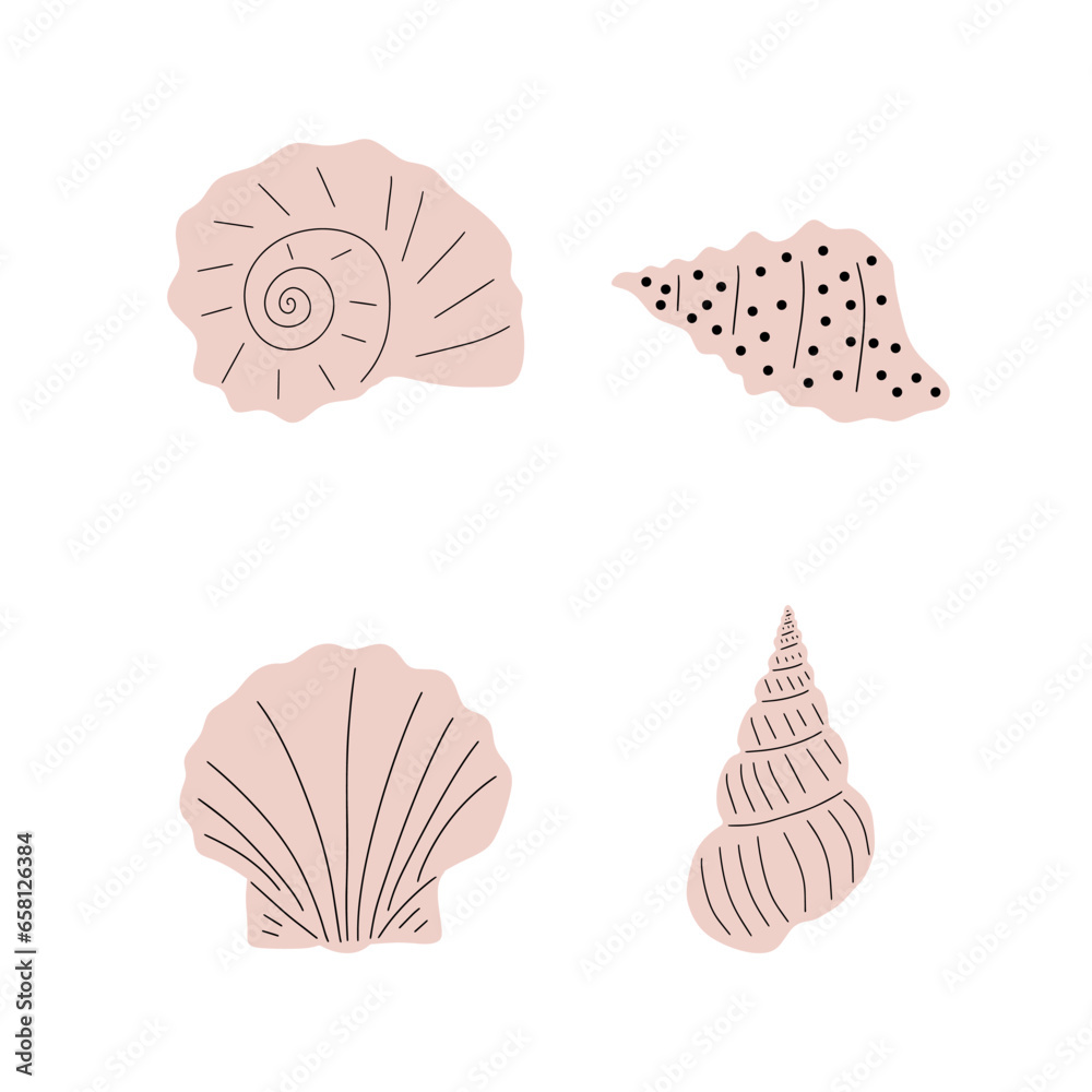 Tropical underwater seashell. Hand drawn sea mollusk shellfish element. Vector illustration in scandinavian style. Tropical underwater seashell. Hand drawn sea mollusk shellfish element. Vector illustration in scandinavian style.