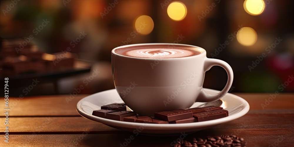 Hot chocolate on wooden table. Indulge in richness. Gourmet dark coffee. Morning elixir. Savoring hot cup of espresso delights. Perfect cappuccino experience Hot chocolate on wooden table. Indulge in richness. Gourmet dark coffee. Morning elixir. Savoring hot cup of espresso delights. Perfect cappuccino experience
