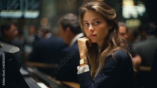 Stressed Young Woman Financial Analyst at Wall Street Office
