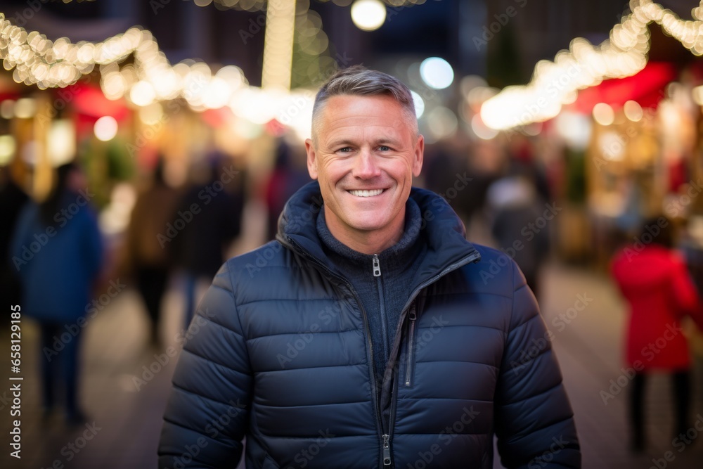 Portrait of a handsome middle-aged man at christmas market Portrait of a handsome middle-aged man at christmas market