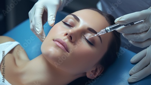 Cryosurgery. A young woman is lying on a couch in the doctor's office. Painless freeze therapy for improved health