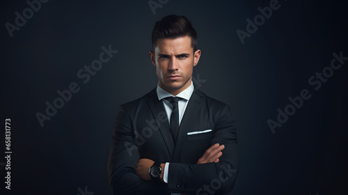 Portrait of a handsome businessman in a suit on a dark background