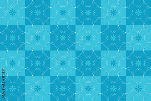 blue flower checker box tile mosaic square shape pattern vector wallpaper background