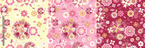 romantic pink flower barbie pattern textile vector background wallpaper collection set