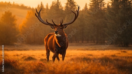 Magnificent Red Deer in a Tranquil Natural Setting, Radiating Elegance in the Soft, Ethereal Light of Dawn © ShaRiq