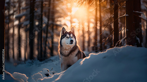 Print op canvas Siberian_husky_portrait_in_the_forest_snow