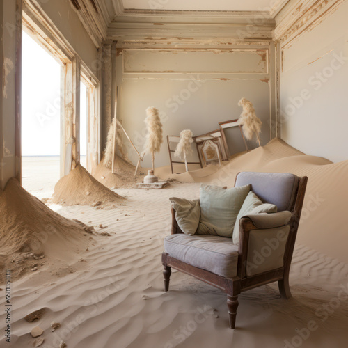 Namibia Kolmanskop showing sand enchroaching taking over engulfing.