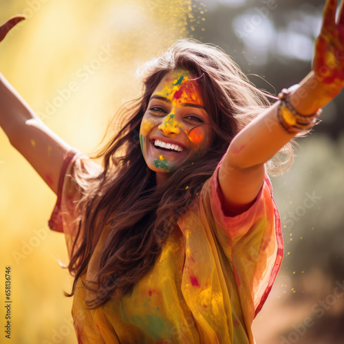 indian holi festival woman dancing. photo