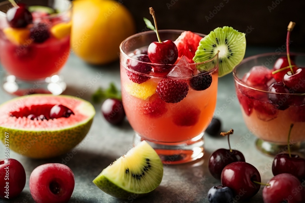 a closeup magazine quality shot of a luxurious fruit cocktail a closeup magazine quality shot of a luxurious fruit cocktail