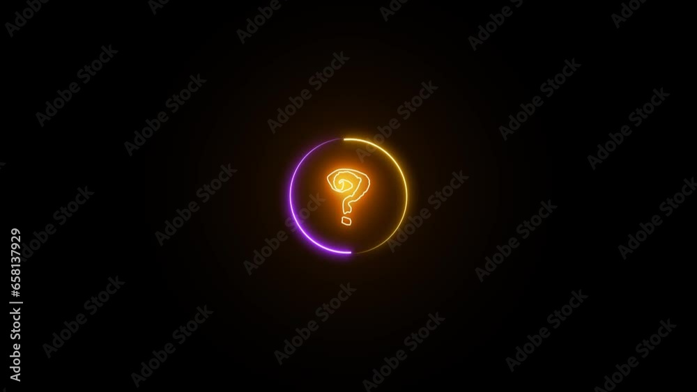 Interrogation icon glowing neon circle animation on isolated black background Interrogation icon glowing neon circle animation on isolated black background