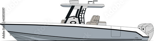 Side view fishing boat vector and illustration