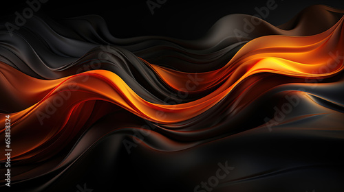 Realistic Abstract Black and Orange Acrylic Paint Liquid Wavy Background