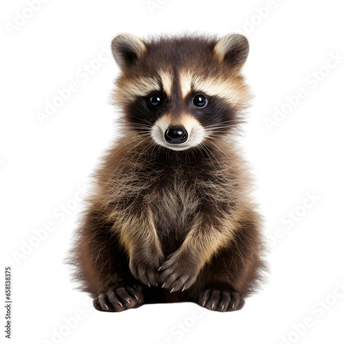 Cute Baby Raccoon Portrait Isolated on Transparent or White Background, PNG