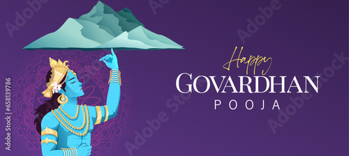 Indian religious festival Happy Govardhan Puja banner design template. Govardhan Pooja Vector Illustration