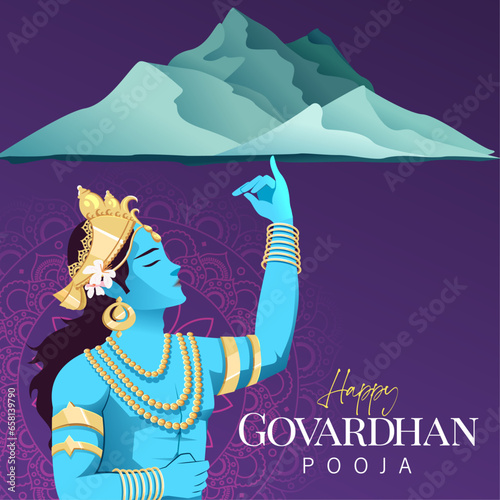 Indian religious festival Happy Govardhan Puja banner design template. Govardhan Pooja Vector Illustration photo