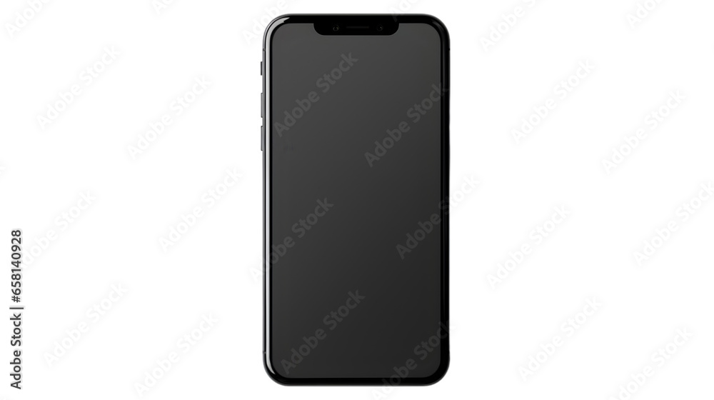 Black Smartphone Isolated on Transparent or White Background, PNG