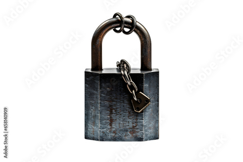 Dark Vintage Metal Padlock Isolated on Transparent or White Background, PNG