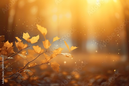 Beautiful golden autumn background with autumn leaves in the forest