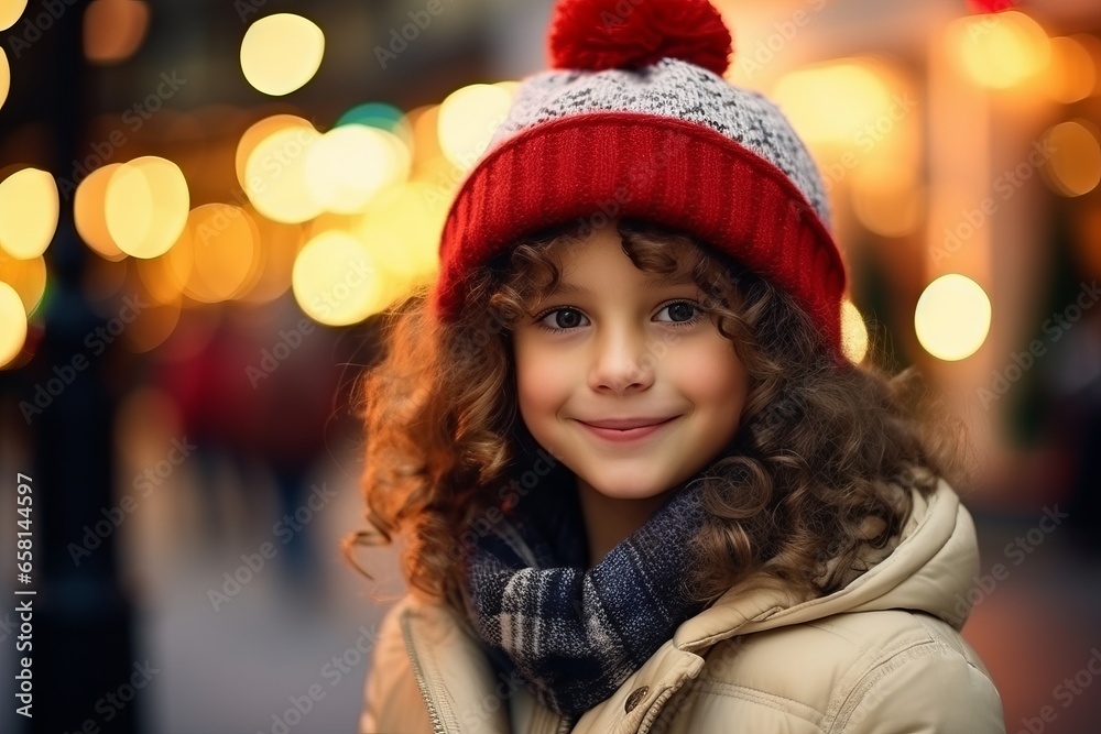 Portrait of a cute little girl in the city at Christmas time Portrait of a cute little girl in the city at Christmas time