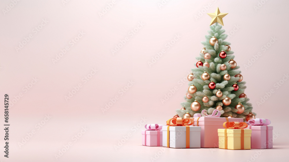 3d Christmas tree isolated on pink background. Merry Christmas and Happy New Year concept. 3d Christmas tree isolated on pink background. Merry Christmas and Happy New Year concept.