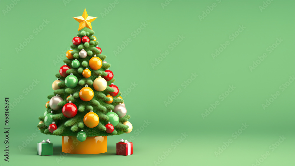 3d Christmas tree isolated on green background. Merry Christmas and Happy New Year concept. 3d Christmas tree isolated on green background. Merry Christmas and Happy New Year concept.