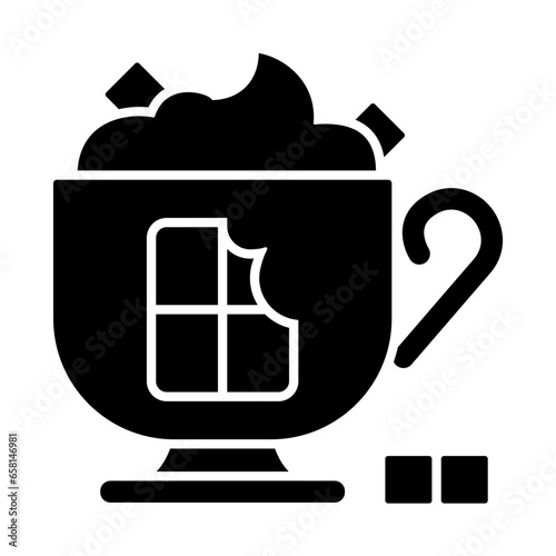 Glass of coffee with cream dessert, marshmallow and chocolate icon - Coffee Shop Fill