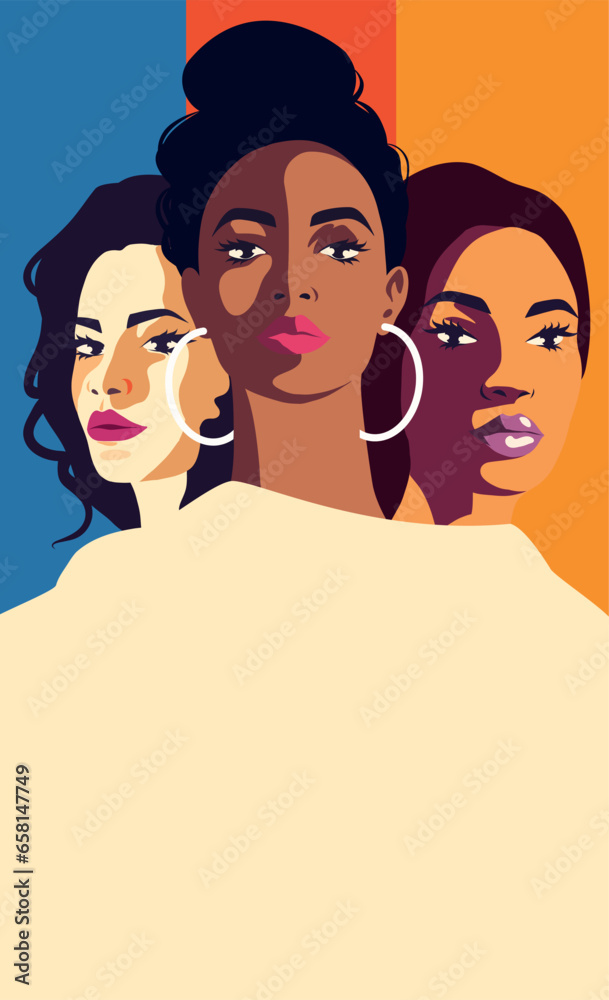 Vector flat banner place for text for International Women's Day, strong women, rights and freedoms. Vector concept of movement for gender equality and women's empowerment Vector flat banner place for text for International Women's Day, strong women, rights and freedoms. Vector concept of movement for gender equality and women's empowerment