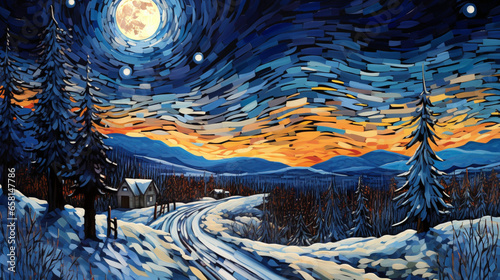 winter landscape with mountains painting.