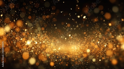 Abstract of Gold glitter particles magic bright sparks in wave motion. Generative Ai