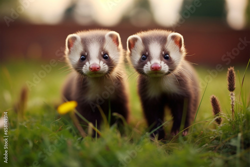 a pair of cute ferrets