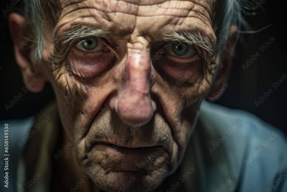 Portrait of old poor homeless man with a sad look on his dirty face with wrinkles. Portrait of old poor homeless man with a sad look on his dirty face with wrinkles.