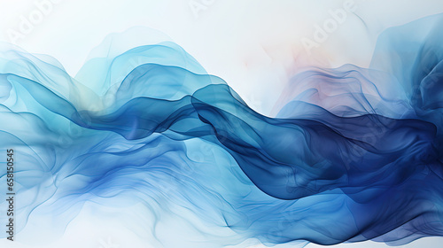 Blue Liquid Wavy Smoke Splashing on White Abstract Backdrop