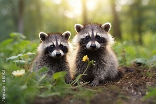 a pair of cute raccoons