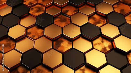Luxurious Digital Geometric Technology Gold and Black Hexagon Background