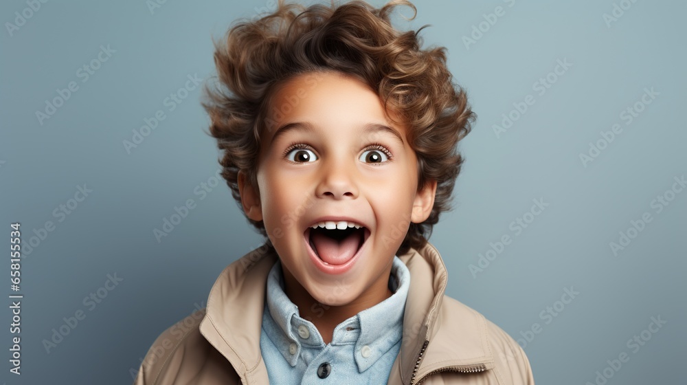 Child surprised and excited, with blank space Child surprised and excited, with blank space