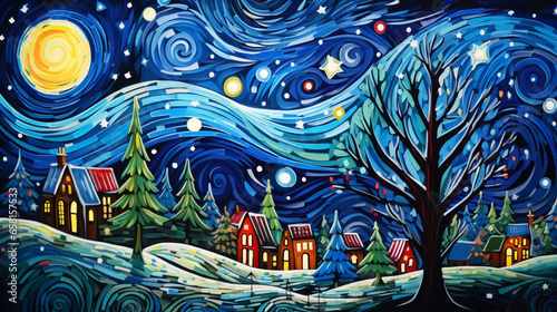 Christmas in small north town painting.